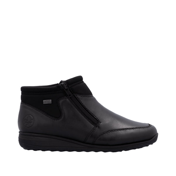 Rieker 47270-00 Ladies Black Leather Water Resistant Twin Zip Ankle Boots