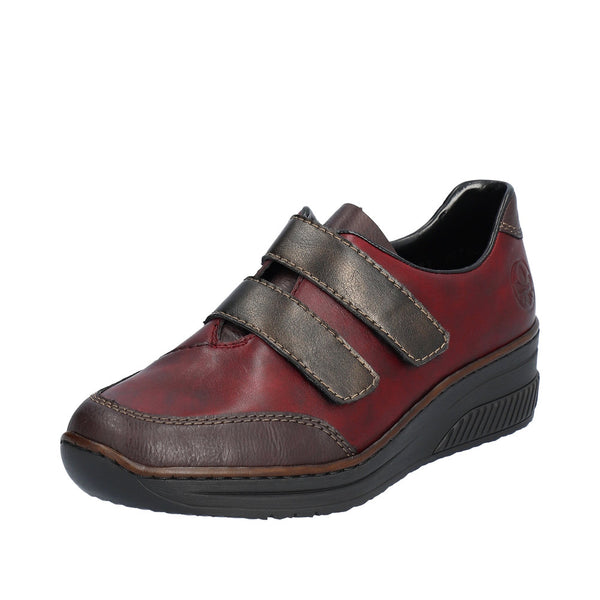 Rieker 48750-35 Ladies Red Combi Leather Touch Fastening Shoes