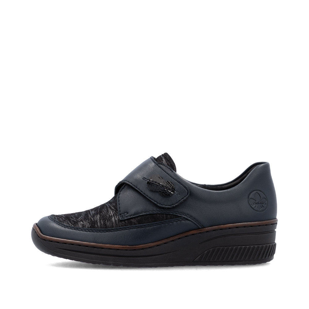 Rieker 487C0-15 Ladies Blue Leather Touch Fastening Shoes