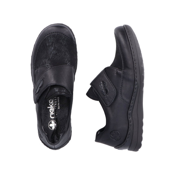 Rieker 48954-00 Stretch Ladies Black Touch Fastening Shoes