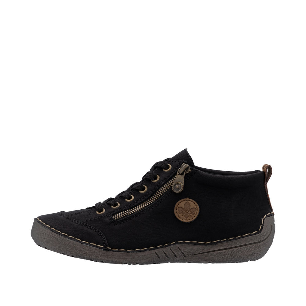 Rieker 52514-00 Ladies Black Zip & Lace Shoe Boots