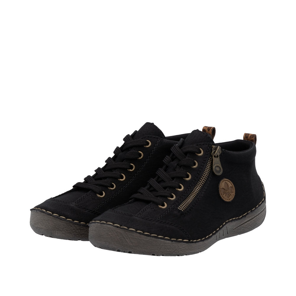 Rieker 52514-00 Ladies Black Zip & Lace Shoe Boots