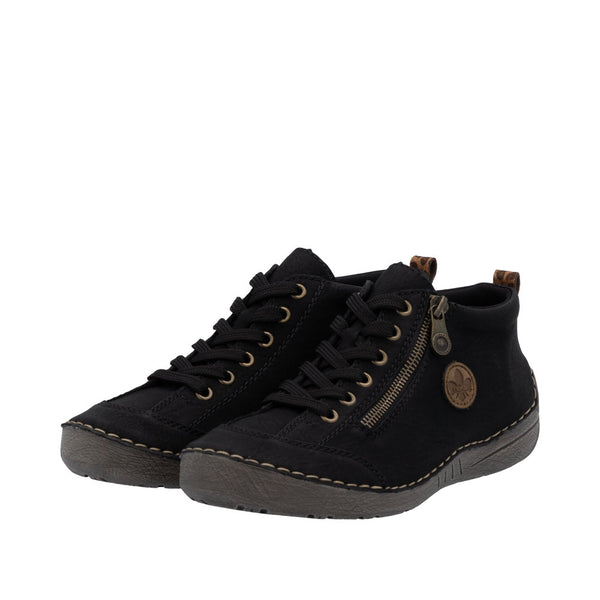 Rieker 52514-00 Ladies Black Zip & Lace Shoe Boots
