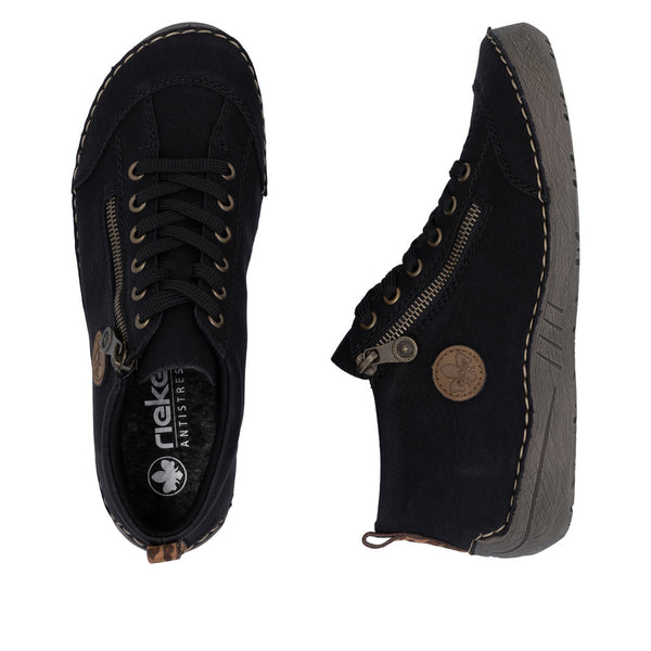 Rieker 52514-00 Ladies Black Zip & Lace Shoe Boots