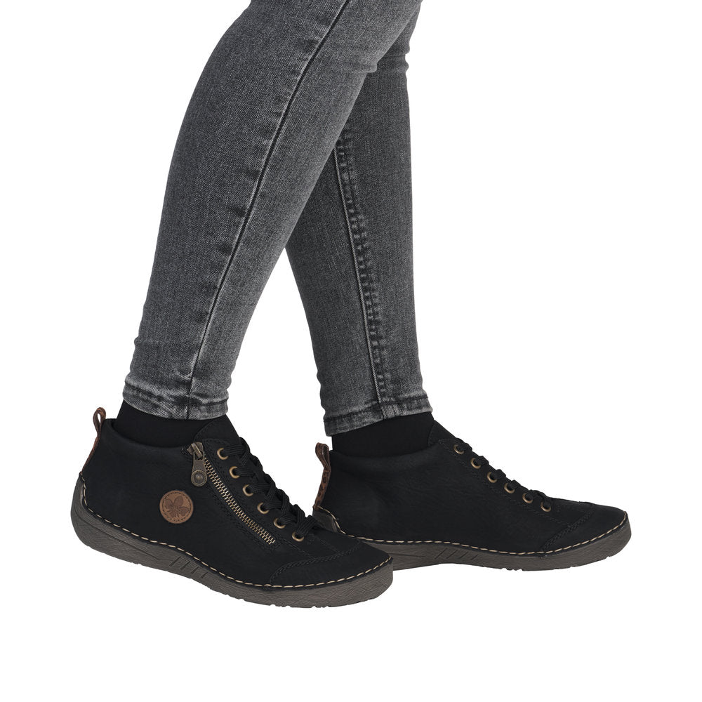 Rieker 52514-00 Ladies Black Zip & Lace Shoe Boots