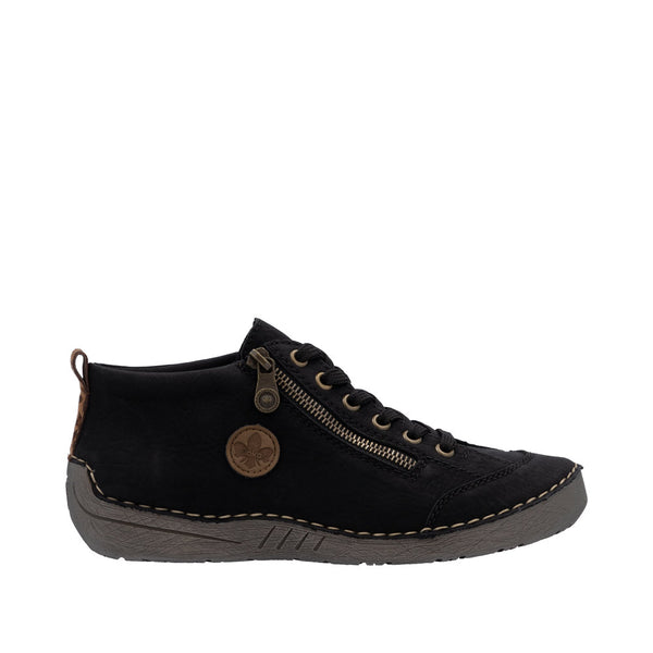 Rieker 52514-00 Ladies Black Zip & Lace Shoe Boots