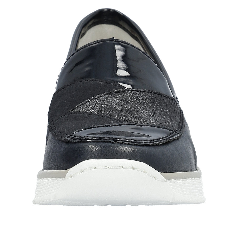 Rieker 53785-14 Doris Ladies Navy Blue Leather Slip On Loafers