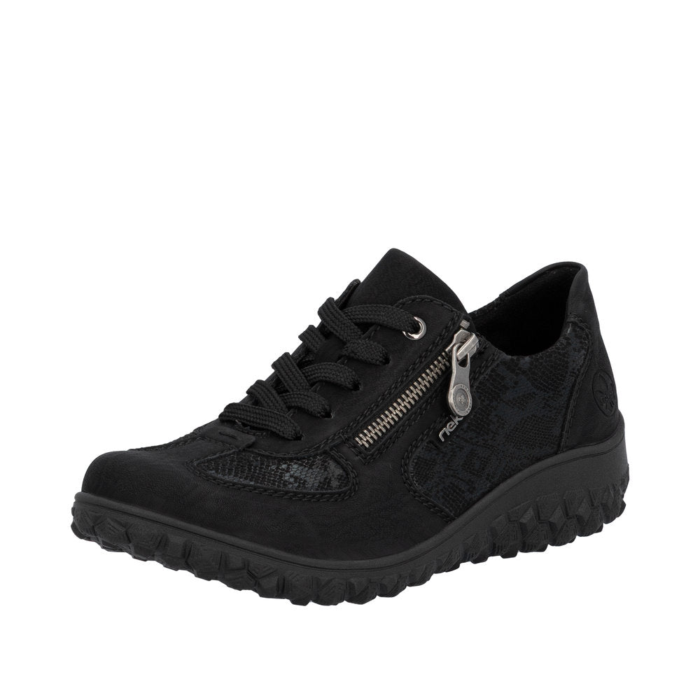 Rieker 59501-00 Ladies Black Zip & Lace Trainers