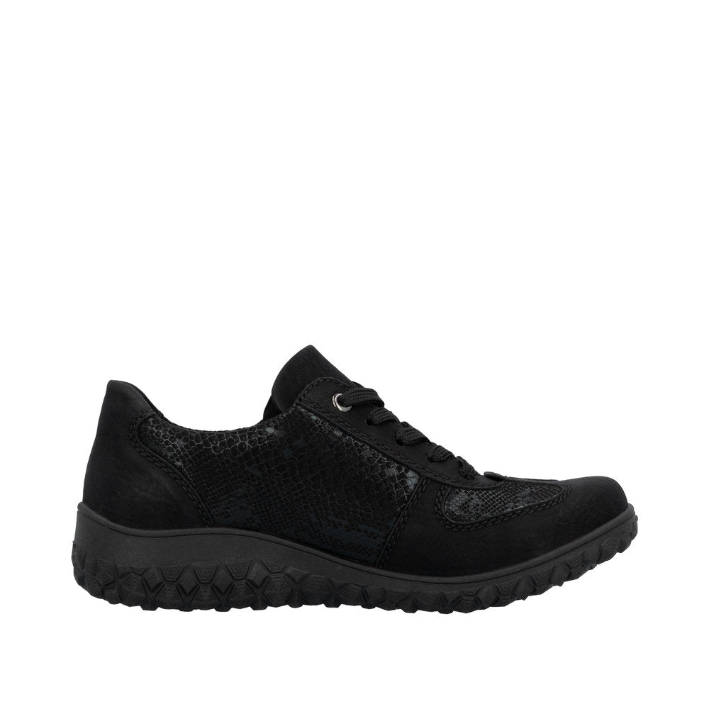 Rieker 59501-00 Ladies Black Zip & Lace Trainers