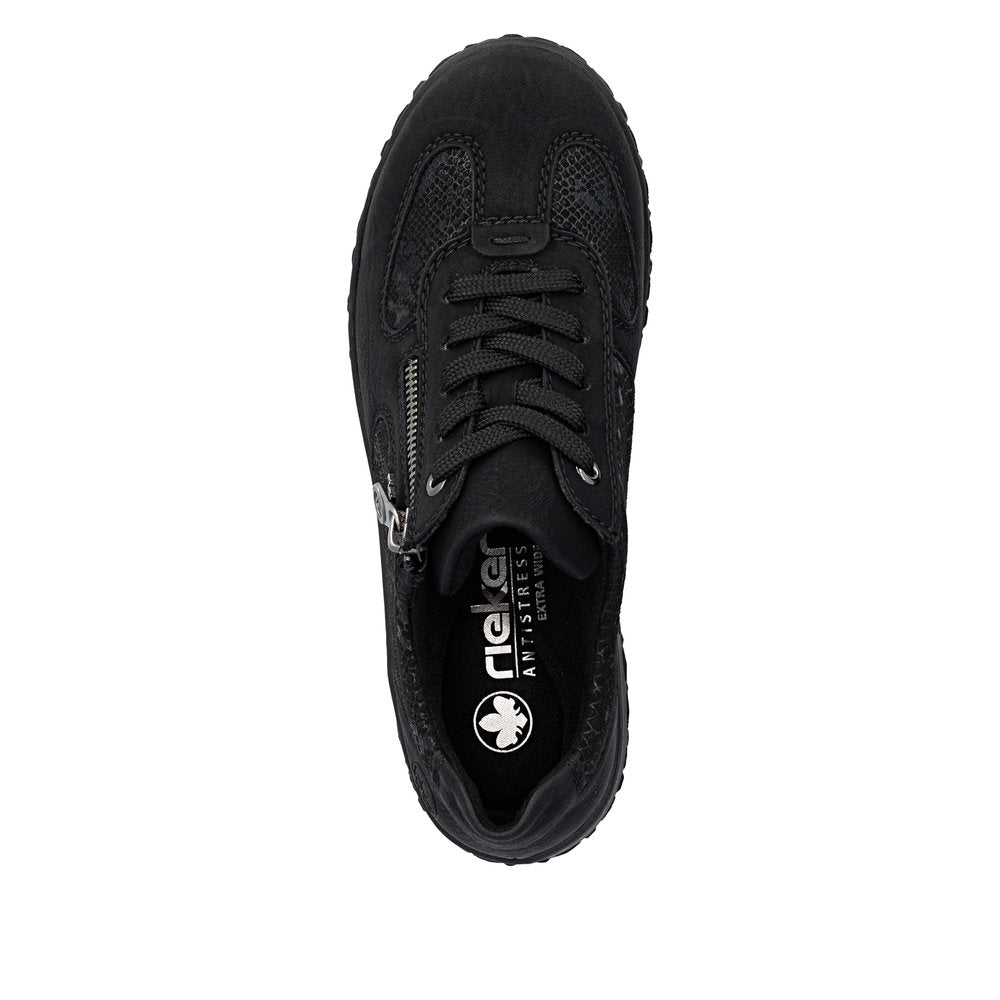 Rieker 59501-00 Ladies Black Zip & Lace Trainers