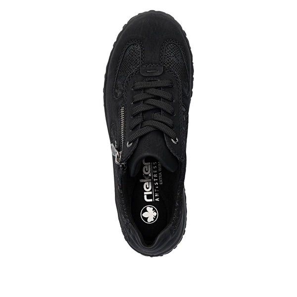 Rieker 59501-00 Ladies Black Zip & Lace Trainers