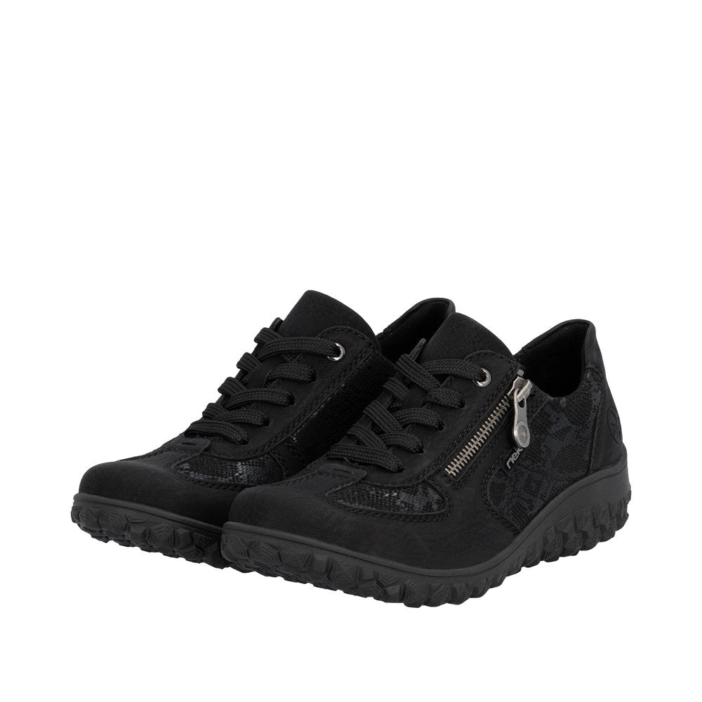 Rieker 59501-00 Ladies Black Zip & Lace Trainers
