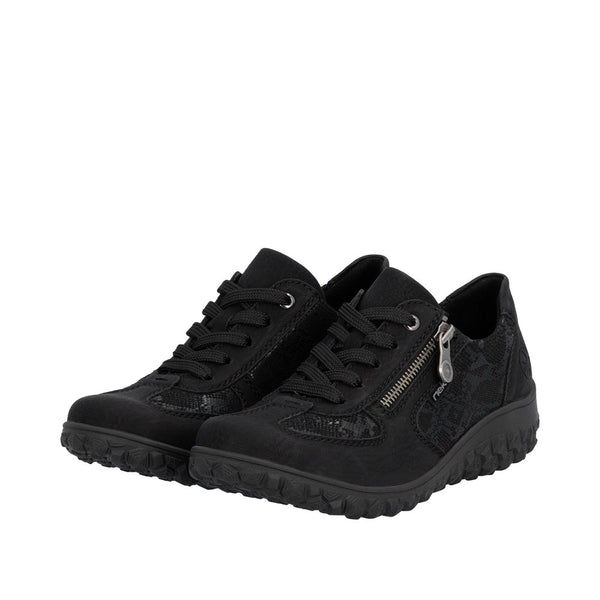 Rieker 59501-00 Ladies Black Zip & Lace Trainers