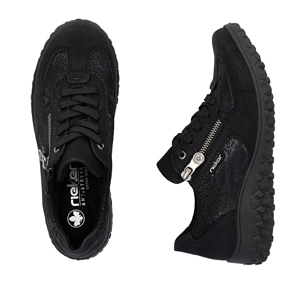 Rieker 59501-00 Ladies Black Zip & Lace Trainers