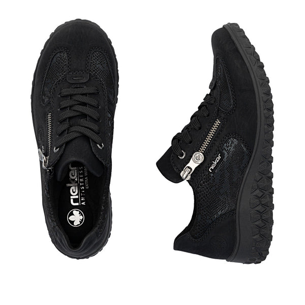 Rieker 59501-00 Ladies Black Zip & Lace Trainers