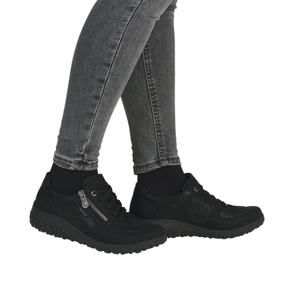 Rieker 59501-00 Ladies Black Zip & Lace Trainers