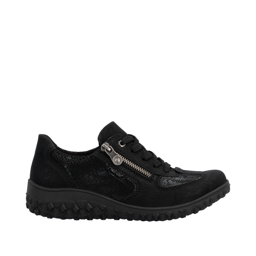 Rieker 59501-00 Ladies Black Zip & Lace Trainers