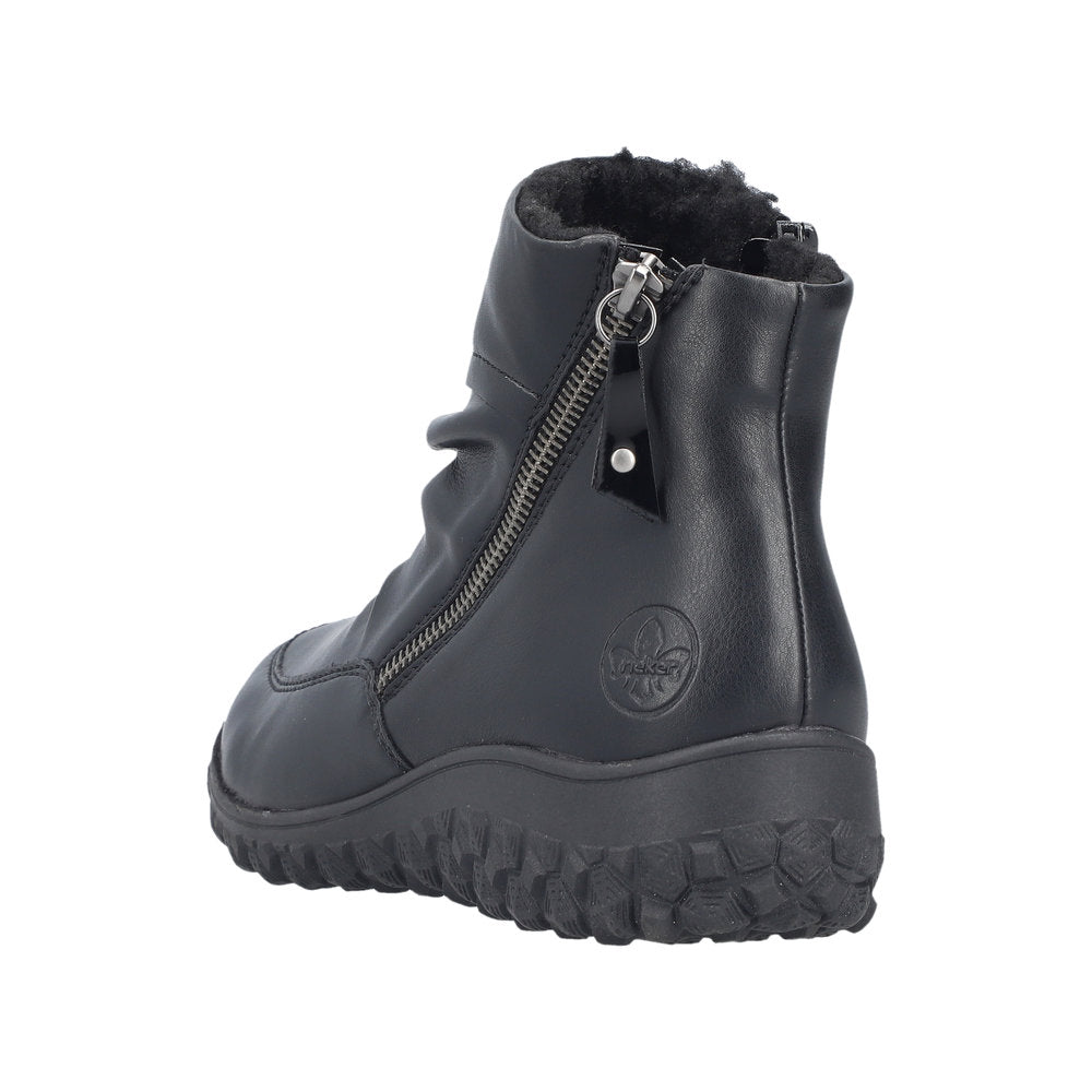 Rieker 59585-01 Ruched Ladies Black Twin Zip Ankle Boots