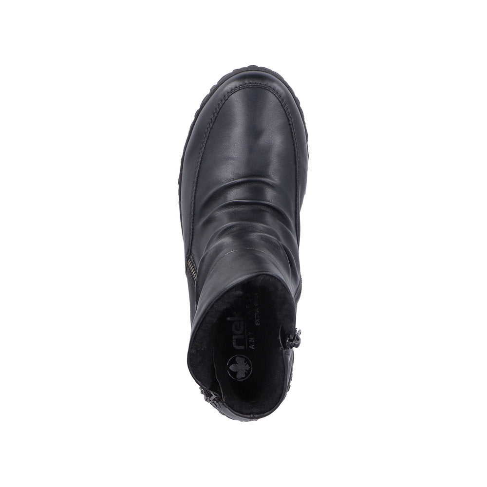 Rieker 59585-01 Ruched Ladies Black Twin Zip Ankle Boots