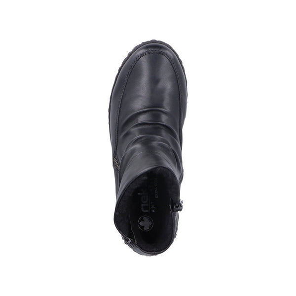 Rieker 59585-01 Ruched Ladies Black Twin Zip Ankle Boots