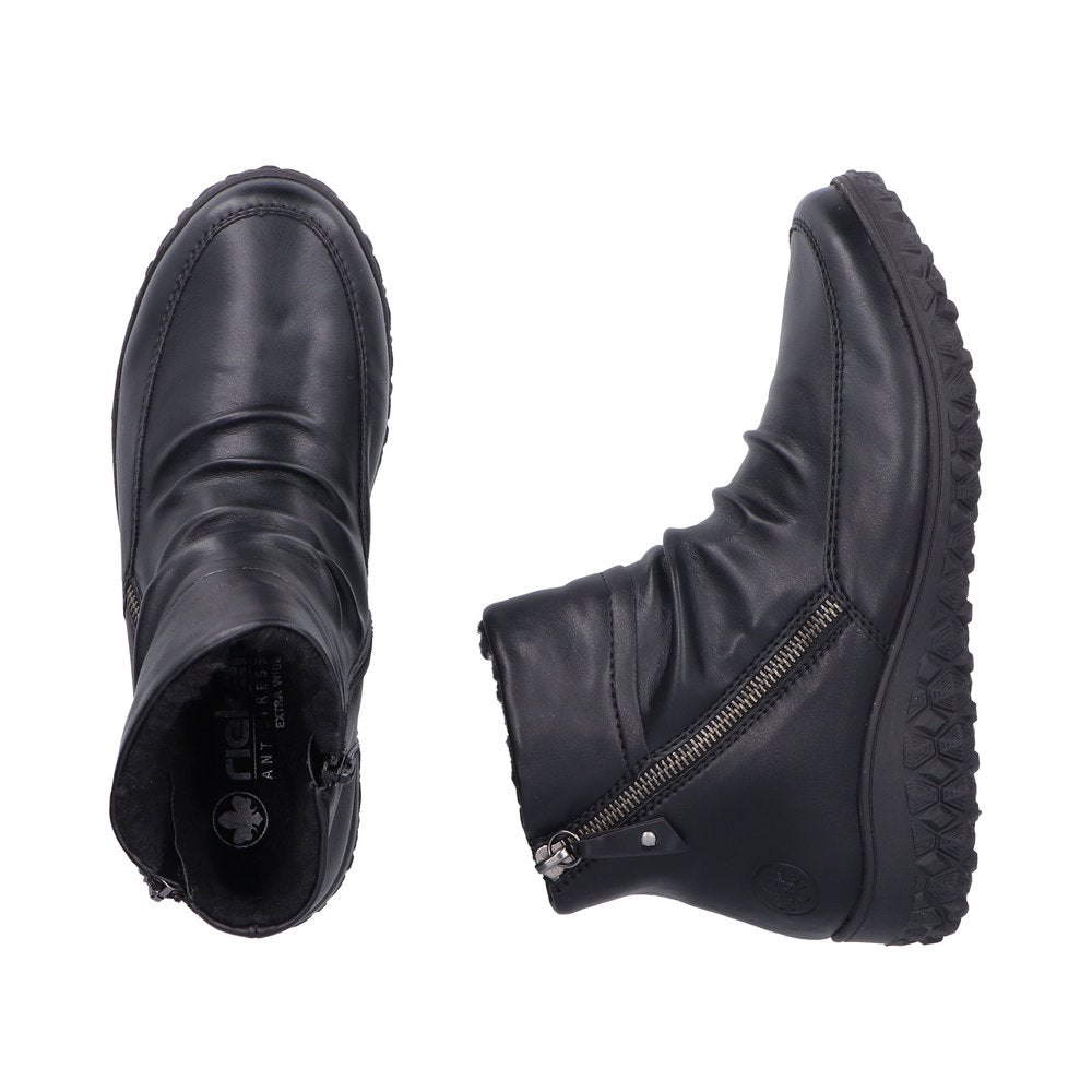 Rieker 59585-01 Ruched Ladies Black Twin Zip Ankle Boots
