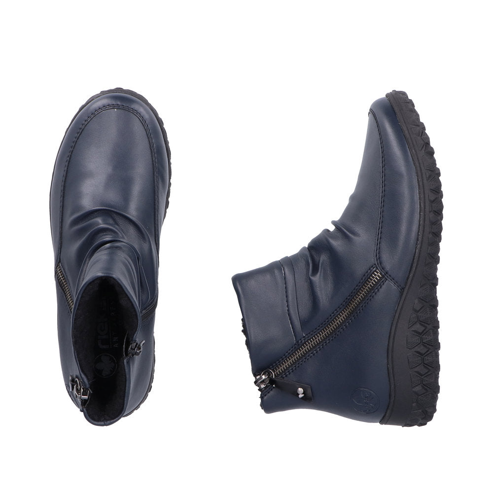 Rieker 59585-14 Ruched Ladies Blue Twin Zip Ankle Boots