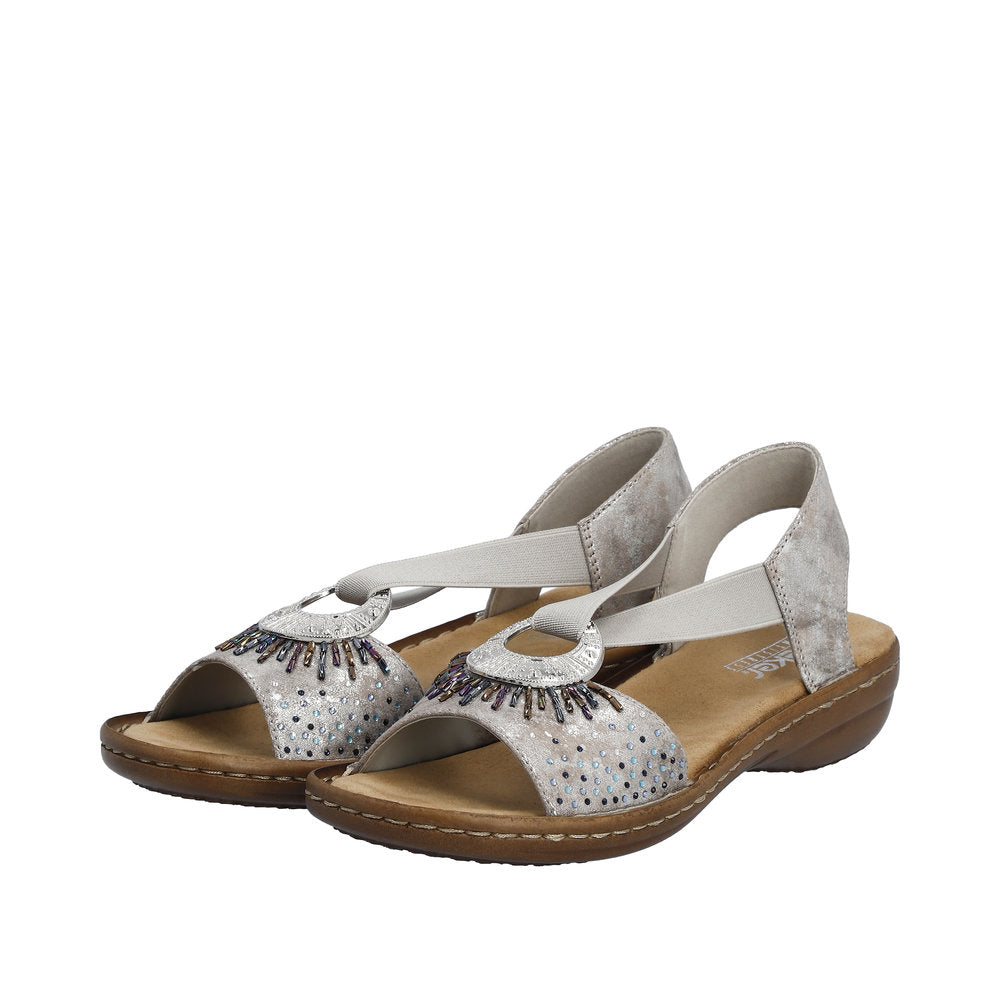 Rieker 60880-90 Ladies Silver Slip On Sandals