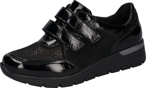 Waldlaufer 626K31 400 001 K-Ramona Ladies Black Croc Patent Leather Touch Fastening Shoes
