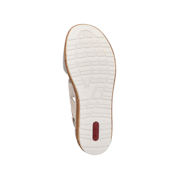Rieker 62761-90 Ladies Silver And Beige Leather Touch Fastening Sandals