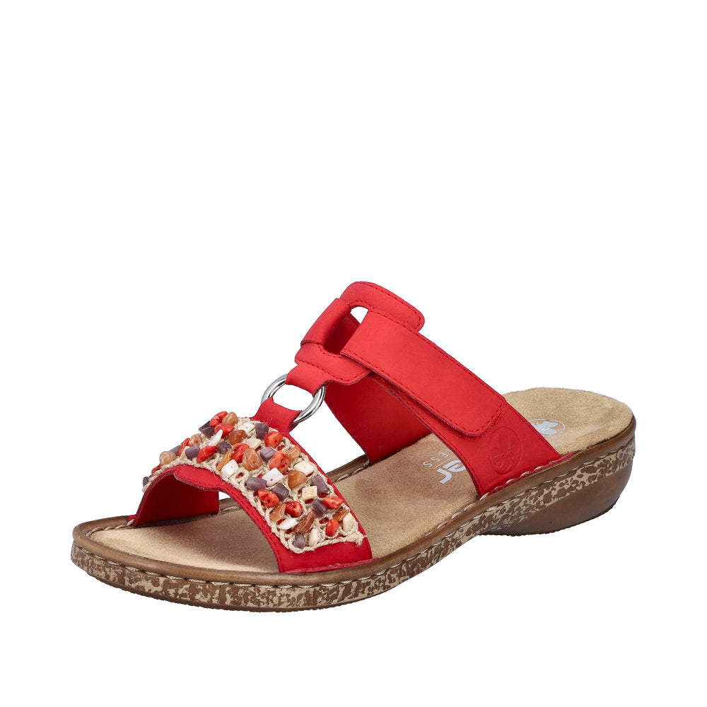 Rieker 62815-33 Ladies Red Synthetic Leather Touch Fastening Mules