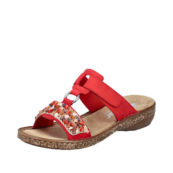 Rieker 62815-33 Ladies Red Synthetic Leather Touch Fastening Mules
