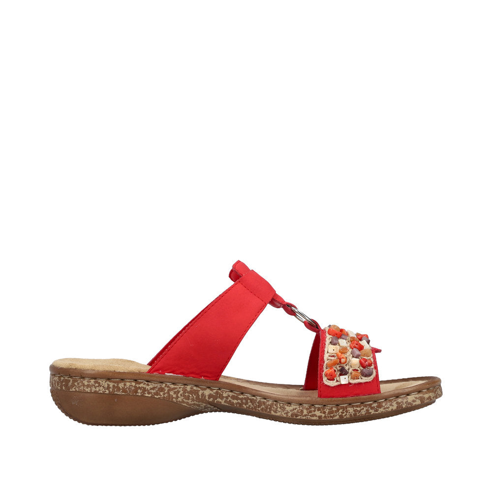 Rieker 62815-33 Ladies Red Synthetic Leather Touch Fastening Mules