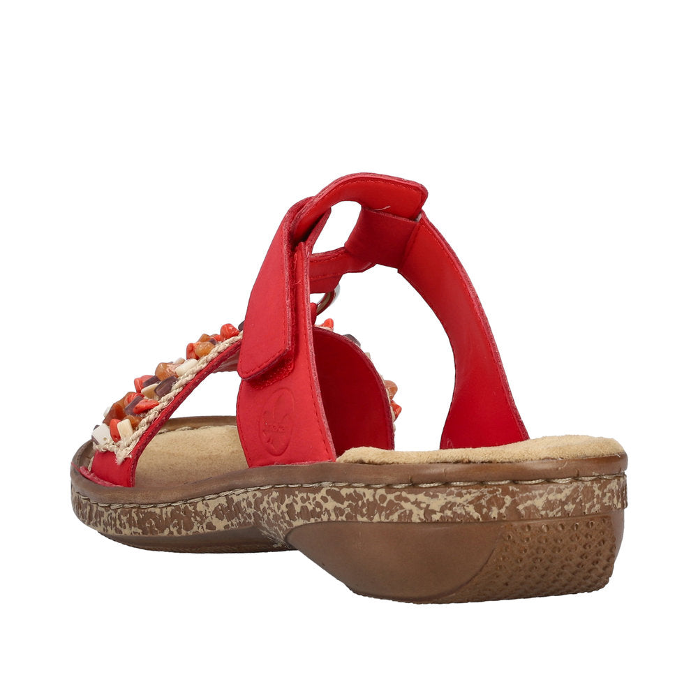 Rieker 62815-33 Ladies Red Synthetic Leather Touch Fastening Mules