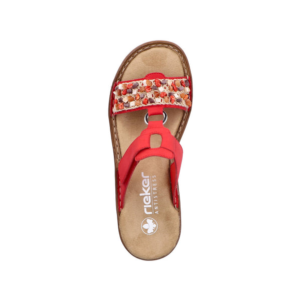 Rieker 62815-33 Ladies Red Synthetic Leather Touch Fastening Mules