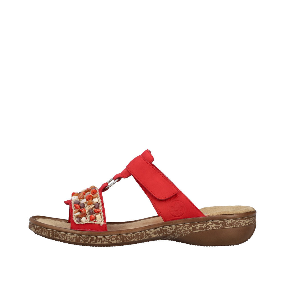 Rieker 62815-33 Ladies Red Synthetic Leather Touch Fastening Mules