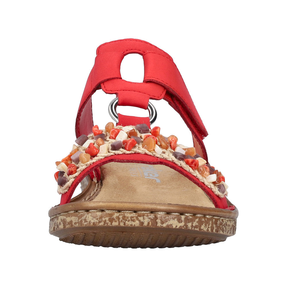Rieker 62815-33 Ladies Red Synthetic Leather Touch Fastening Mules