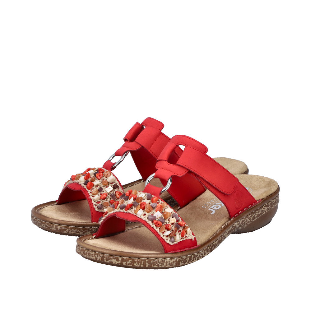 Rieker 62815-33 Ladies Red Synthetic Leather Touch Fastening Mules