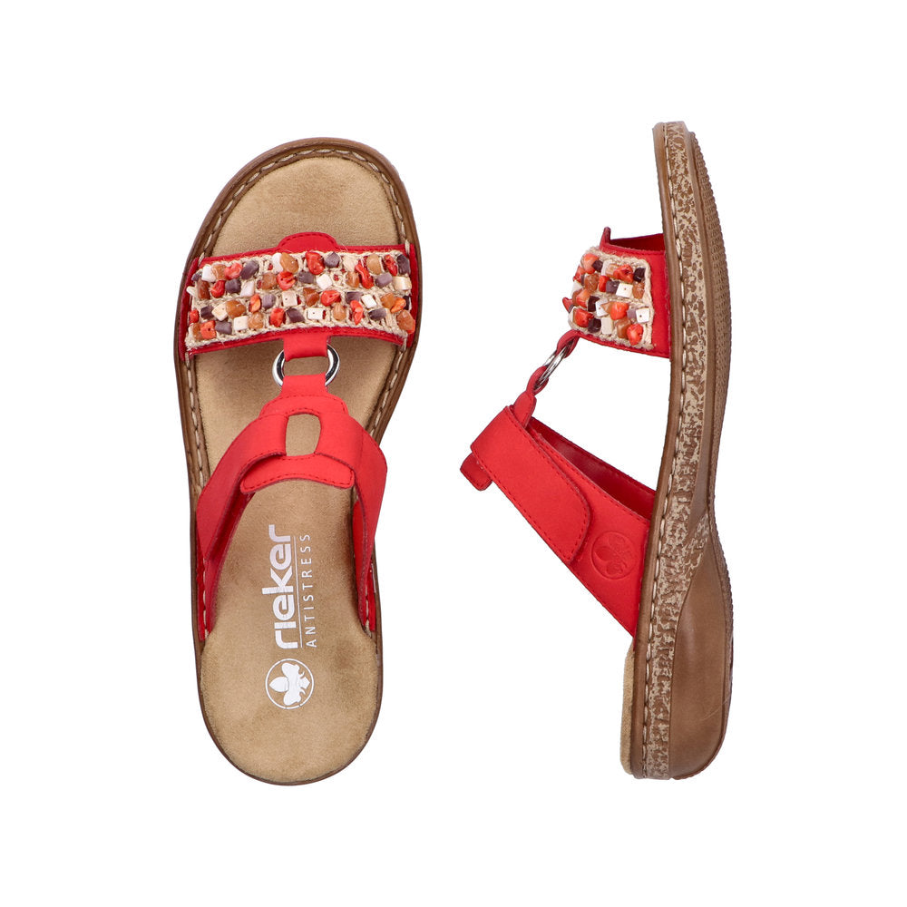 Rieker 62815-33 Ladies Red Synthetic Leather Touch Fastening Mules