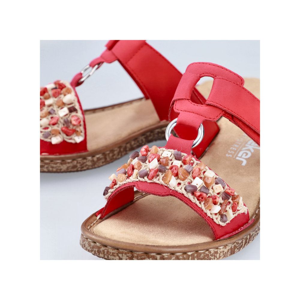 Rieker 62815-33 Ladies Red Synthetic Leather Touch Fastening Mules