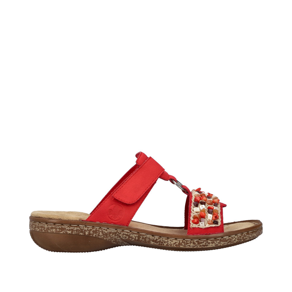Rieker 62815-33 Ladies Red Synthetic Leather Touch Fastening Mules