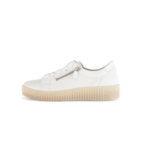 Gabor 63.334.20 Wisdom Ladies Creamy White Leather Zip & Lace Trainers