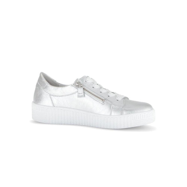 Gabor 63.334.61 Wisdom Ladies Silver Leather Zip & Lace Trainers