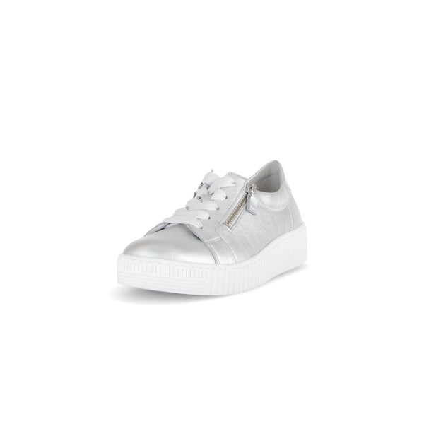 Gabor 63.334.61 Wisdom Ladies Silver Leather Zip & Lace Trainers