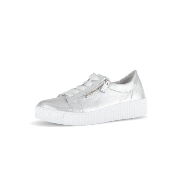 Gabor 63.334.61 Wisdom Ladies Silver Leather Zip & Lace Trainers