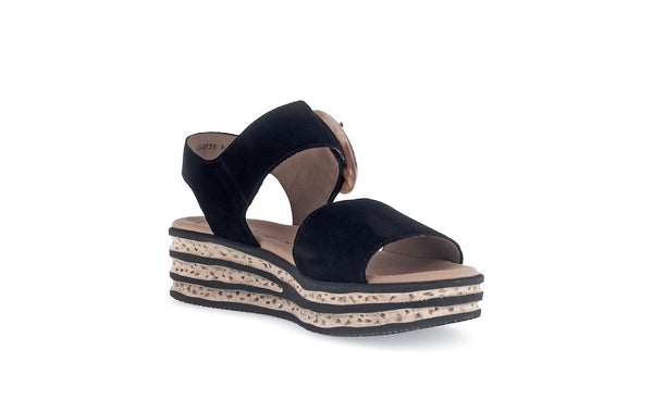 Gabor 64.550.97 André Ladies Black Suede Touch Fastening Sandals