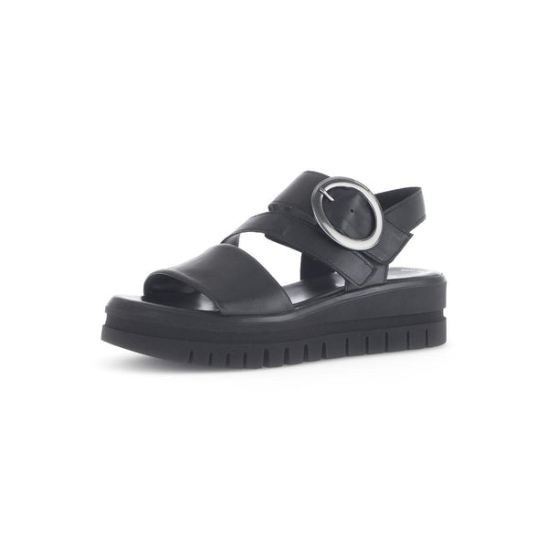Gabor 64.627.27 Amarillo Ladies Black Leather Touch Fastening Sandals
