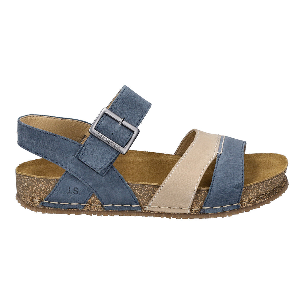 Josef Seibel Hannah 01 Ladies Azur Blue Combi Leather Arch Support Touch Fastening Sandals