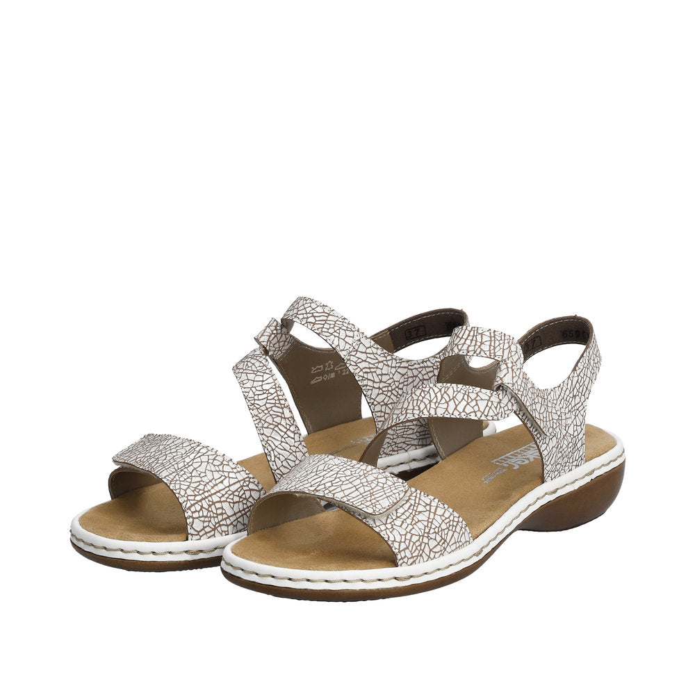 Rieker 659C7-81 Ladies White Multi Leather Touch Fastening Sandals