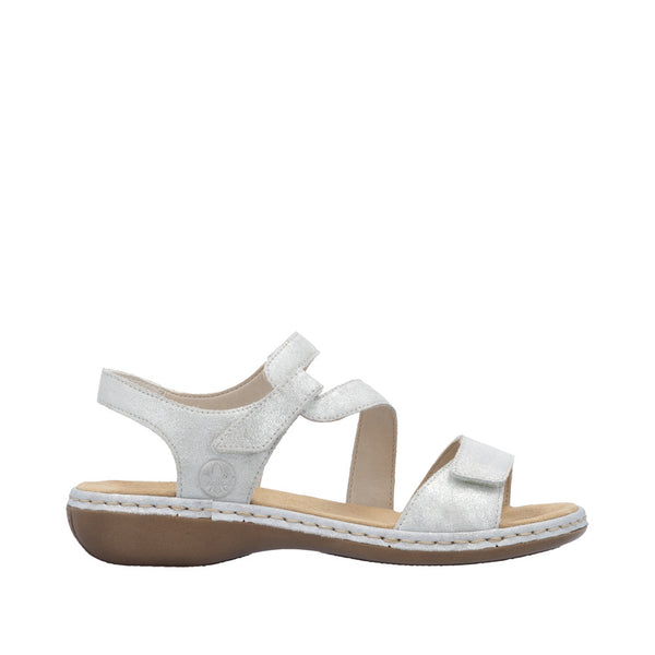 Rieker 659C7-93 Ladies Silver Leather Touch Fastening Sandals