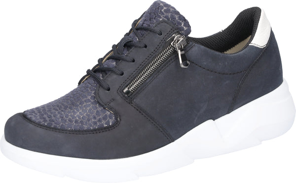 Waldlaufer 668K02 300 217 K-Funky Ladies Navy White Nubuck Arch Support Zip & Lace Shoes